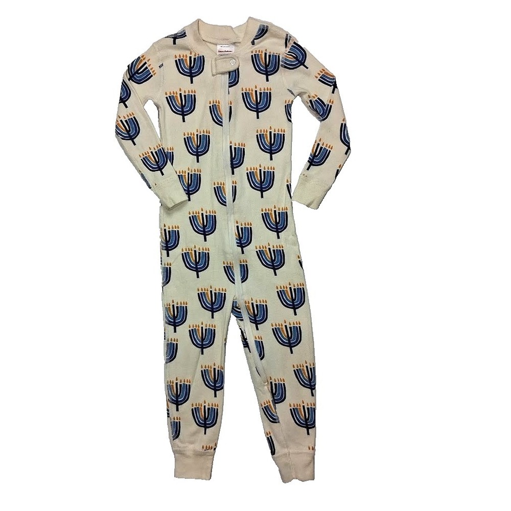 Hanna Andersson 1pc Toddler 3T Organic Menorah Hannukah Unisex Beige Open Feet